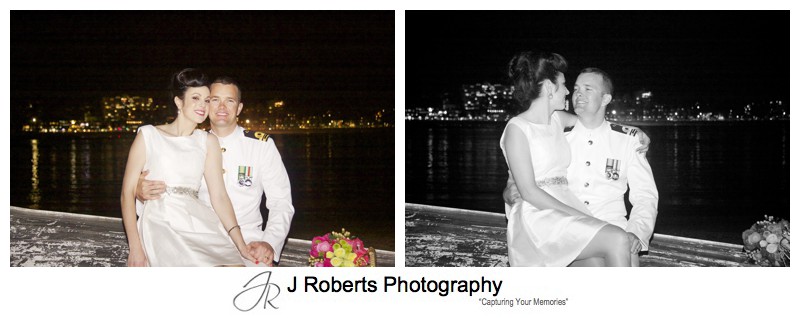Wedding portraits on a boat at night - sydney wedding photography 